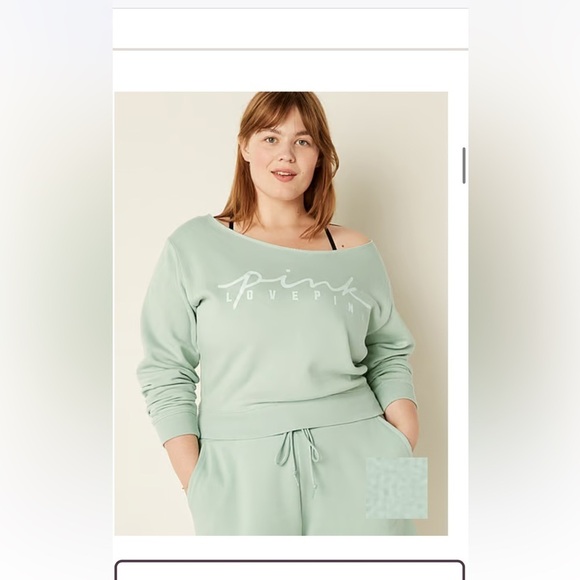 NEW NIP NWT VS PINK‎ Victoria Secret light mint green crop crew sweatshirt XL - Picture 1 of 2